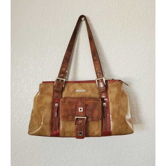 Naturalizer Brown/Red faux leather shoulder bag buckle 5 compartment 15"X8" Used - Picture 2 of 11